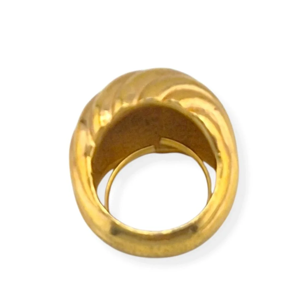 Vintage Crown Trifari Croissant Dome Ring Gold Tone Adjustable Sz 4.5-6.5 Ribbed